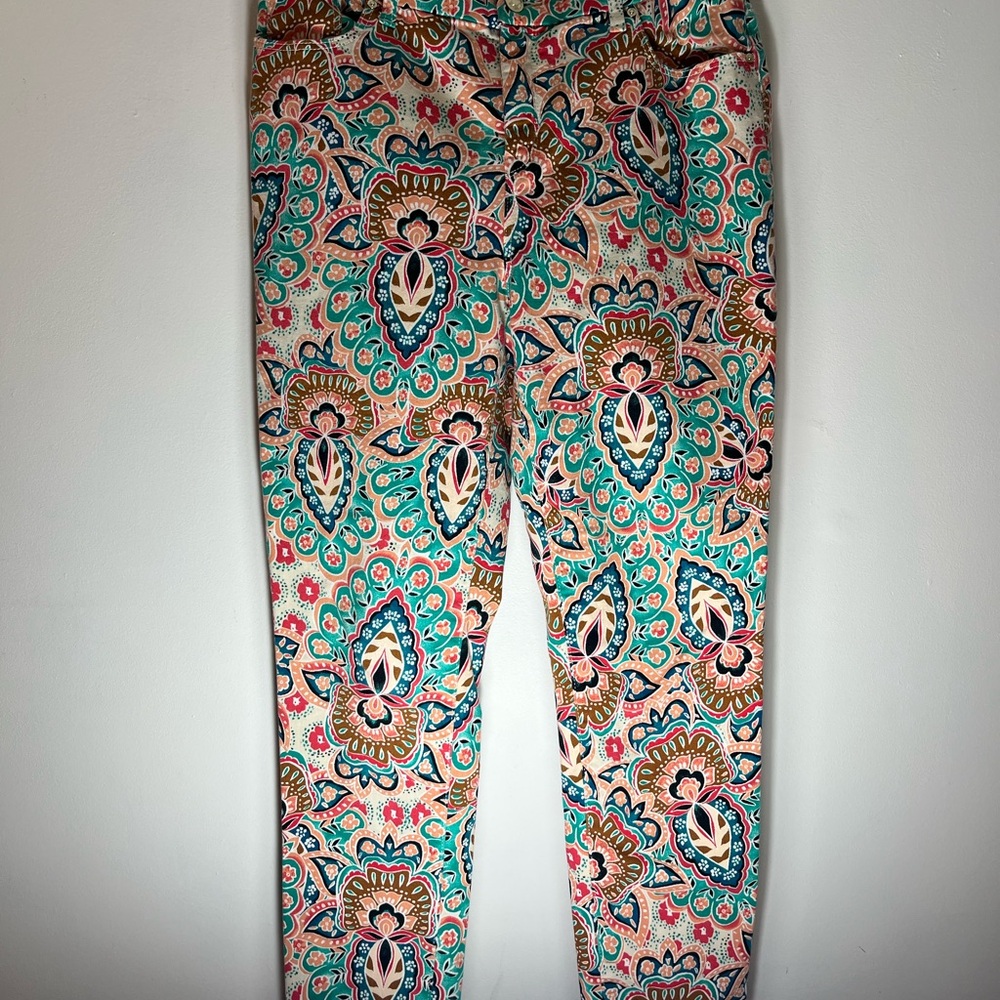 Chico's Turquoise Pink Floral Print Cropped Jeans